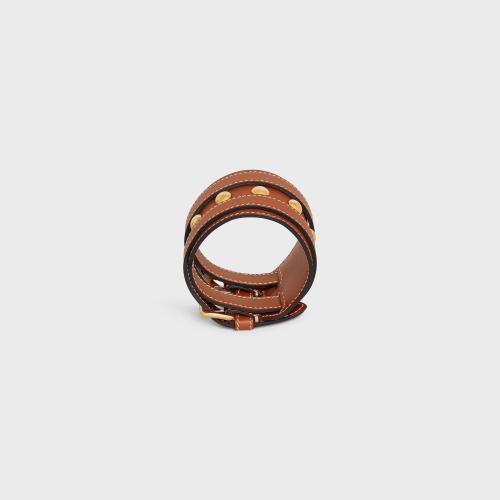  CELINE賽琳思琳 22年秋冬 女士 手鐲 CELINE Leather Classics金色飾面黃銅和牛皮革飾釘手鐲 4
