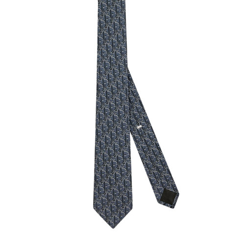 DIOR/迪奧 22年早春新款 男士海軍藍色/白色桑蠶絲老花印花領帶11C1047A0442_C575