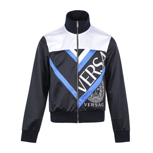 VERSACE/范思哲21新品美杜莎刺繡圖案拼色立領(lǐng)男士夾克外套10014231A01057