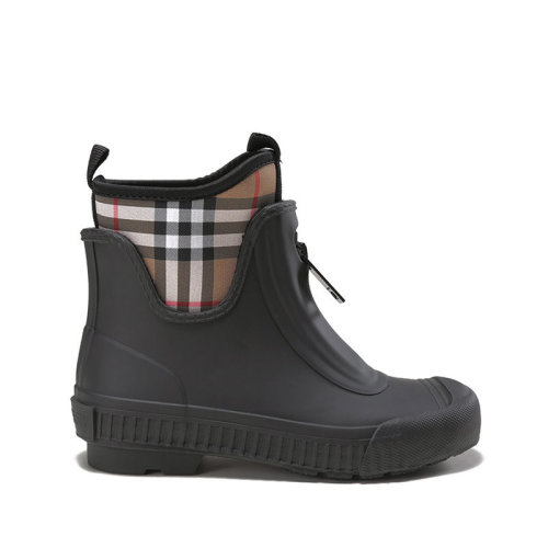 BURBERRY/博柏利【22秋冬新款】女款橡膠/織物可拆式套襪靴子雨靴短靴黑色/典藏米色Vintage格紋 80485731