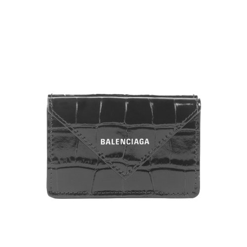 Balenciaga/巴黎世家  PAPIER系列 黑色光澤鱷魚壓紋小牛皮迷你錢包3914461U6QN1000