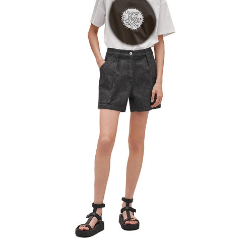 HERMES/愛(ài)馬仕 22年早春新款 女士板巖灰色彈力牛仔棉質(zhì)短褲H2E0450DQS736