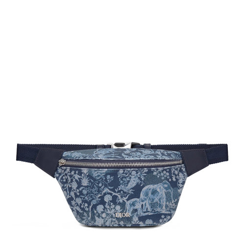 DIOR/迪奧 22春夏新款 兒童款海軍藍帆布茹伊印花銀扣拉鏈開合腰包M9909PTMJ_M808