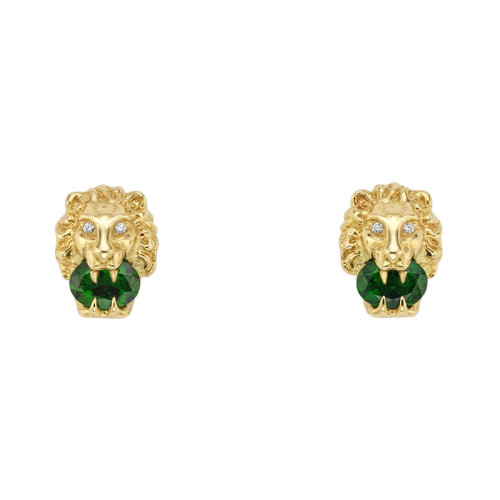 GUCCI/古馳  鑲鉆和綠鉻透輝石18K金黃金獅子頭耳環(huán) 609866J45868067