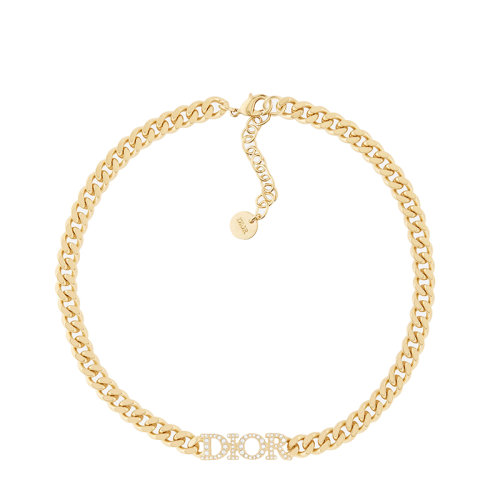 DIOR/迪奧 DIO(R)EVOLUTION系列 女士金色飾面金屬仿水晶點(diǎn)綴鏈環(huán)短項(xiàng)鏈N1583DVOCY_D301