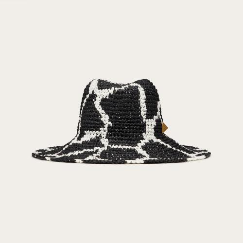  VALENTINO華倫天奴 22年秋冬 女士 帽子 CHAPEAU FEDORA EN RAPHIA A_VEC MOTIF GIRAFFA RE-ED