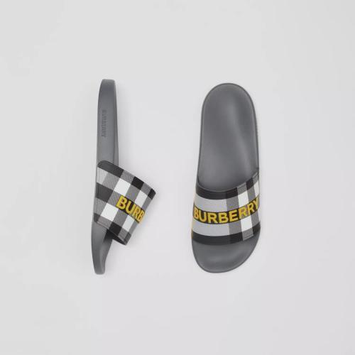  BURBERRY 22年秋冬 男士 徽標(biāo)裝飾格紋拖鞋 80629581