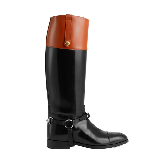 GUCCI/古馳      男士拼色皮革互扣雙G馬具細(xì)節(jié)長筒靴675655DS8J01079