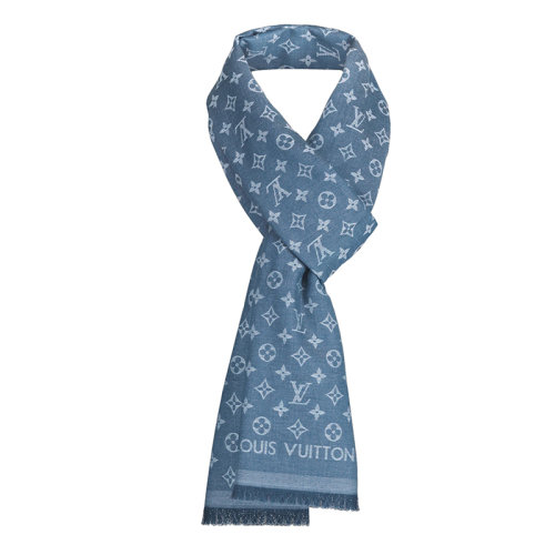 Louis Vuitton/路易威登新款 MONOGRAM ESSENTIAL系列 男士藍(lán)色棉質(zhì)老花圍巾M71618