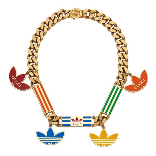  GUCCI古馳 22年秋冬 女士 adidas x Gucci聯(lián)名系列Gucci Trefoil琺瑯馬銜索鏈項(xiàng)鏈 702955 J163