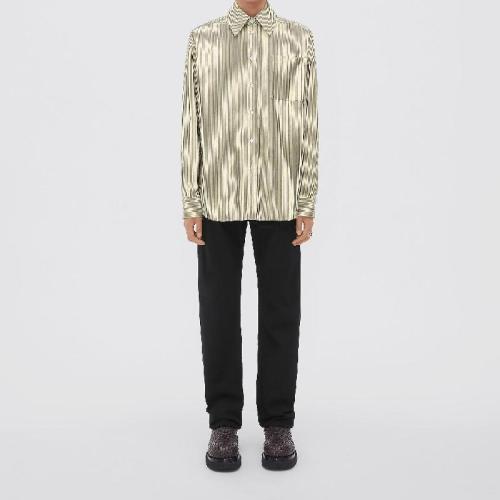  BV葆蝶家 22年秋冬 男士 長(zhǎng)袖襯衫 chemise en coton compact a rayures 720688V2AQ03305