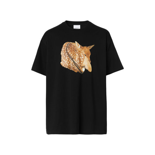 BURBERRY/博柏利 22年春夏新款 男士黑色純棉小鹿印花寬松短袖T恤80563111