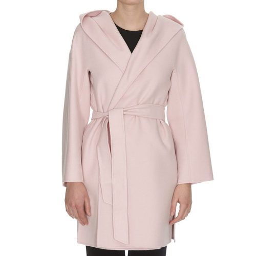MaxMara/麥絲瑪拉 女裝 女士粉色羊毛束腰帶時尚百搭秋冬連帽大衣 60110397 016