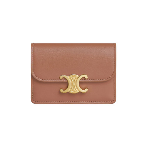 CELINE/賽琳 23春夏新款 女士古銅色小牛皮翻蓋開合金屬搭扣卡包10I583DPV.18BU