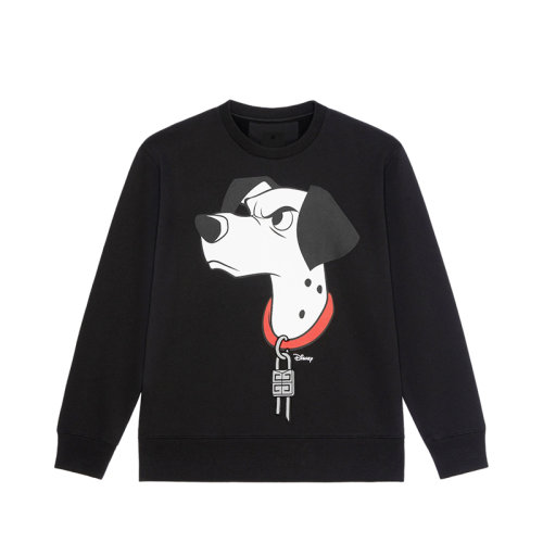 Givenchy/紀(jì)梵希 22年秋冬新款 迪士尼聯(lián)名系列 男士黑色斑點(diǎn)狗印花修身無(wú)帽衛(wèi)衣BMJ0HR3Y78-001