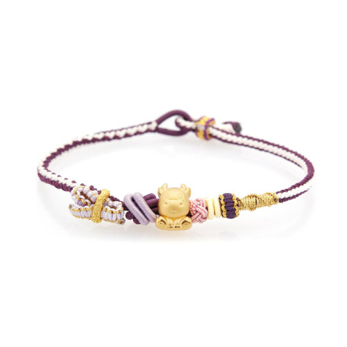 GJY/古金玥 鐵憨憨 3D硬金卡通生肖牛本命年手鏈 999足金黃金轉(zhuǎn)運珠