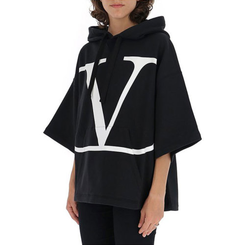 Valentino/華倫天奴  女裝 時尚百搭 蝙蝠袖 女士黑色連帽衛(wèi)衣 3SB3MF02V4T 0NI