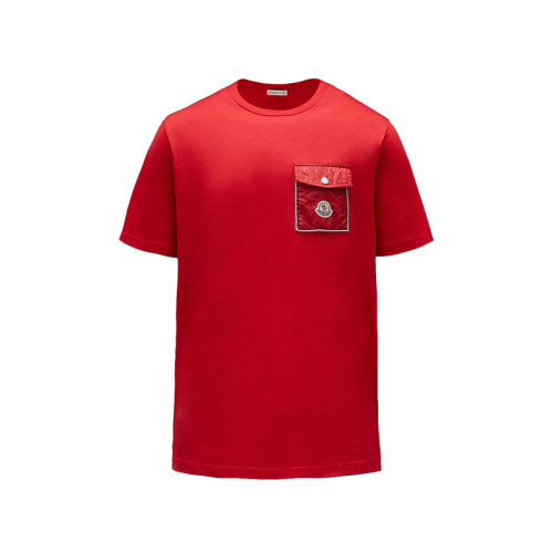 Moncler/蒙克萊 22年秋冬新款 男士猩紅色純棉飾邊尼龍胸袋短袖T恤H10918C000488390Y455