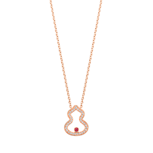 QEELIN/麒麟珠寶 22春夏新款Wulu系列 18K金玫瑰金葫蘆造型鑲嵌鉆石紅寶石項鏈WU-030-LGNL-RGDRU