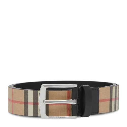 BURBERRY/博柏利 男士米色復古格紋帆布配皮腰帶皮帶 8040194