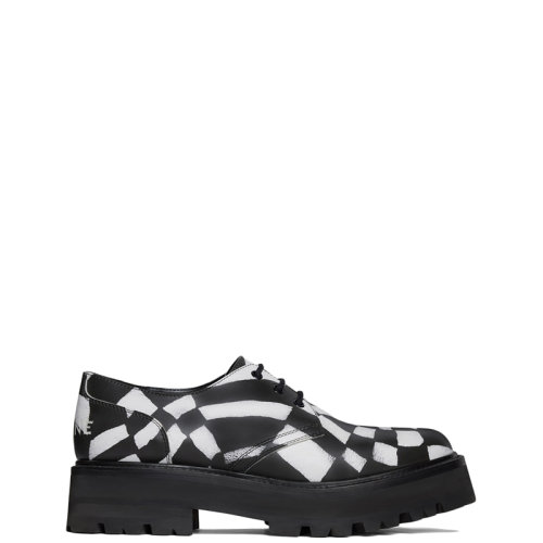 CELINE/賽琳 22年春夏新款 BULKY系列 男士白色/黑色亮澤牛皮革SPIDERS圖案印花德比鞋344673630C.01WB