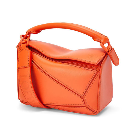 LOEWE/羅意威 22年新款 Puzzle系列 女士mini橙色緞面小牛皮單肩斜挎手提拼圖包A510U95X58-9100