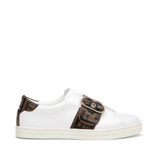 FENDI/芬迪 女士新款FF標(biāo)志搭扣白色皮革休閑運(yùn)動鞋 8E6734A83JF17M7