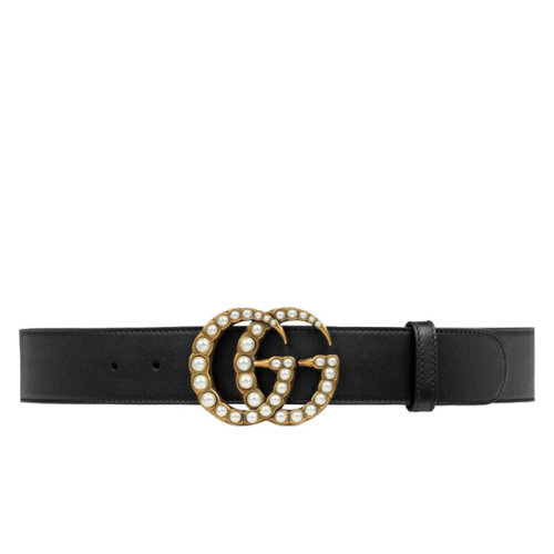 GUCCI/古馳 女士黑色珍珠雙G搭扣皮革腰帶40毫米453260DLX1T9094