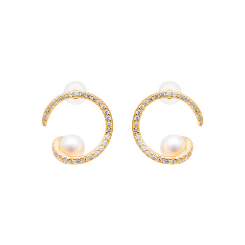 GeleiStory/GeleiStory雙c淡水珍珠鑲鋯石珍珠耳釘耳環(huán)女氣質(zhì)個(gè)性小香風(fēng)時(shí)尚s925銀鍍金防過(guò)敏耳飾耳墜