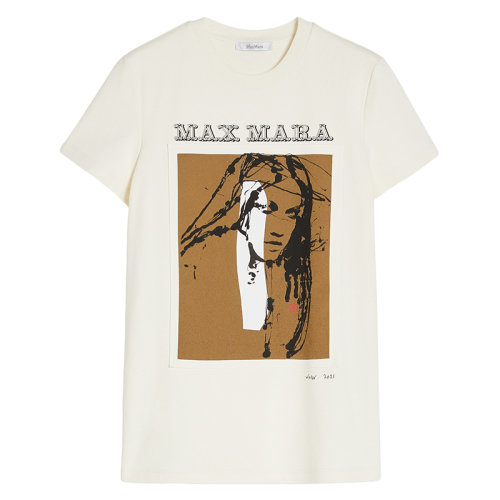 MaxMara/麥絲瑪拉  DIVINA系列 女士米色圓領(lǐng)短袖純棉針織T恤1946101906005