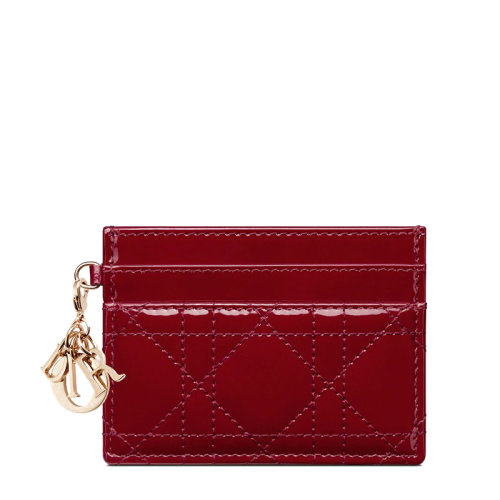 DIOR/迪奧 22新款女士紅色漆皮小牛皮藤格紋縫線飾多個(gè)卡位卡包S0974OVRB_M323