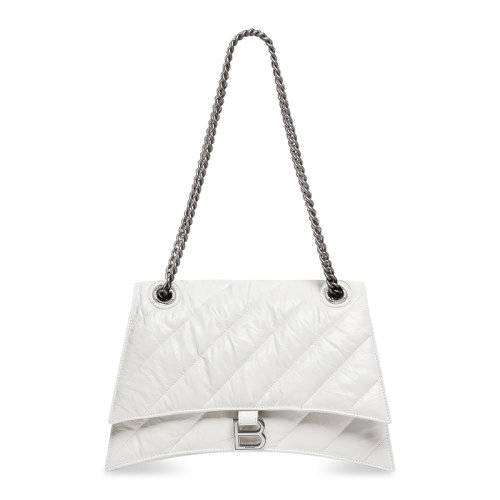 Balenciaga/巴黎世家 22秋冬新款 Crush系列 女士中號白色粒面絎縫小牛皮復(fù)古銀色標(biāo)志鉚釘磁扣開合手提單肩斜挎包716393210J09001
