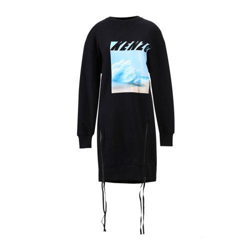 KENZO/高田賢三  女裝 服飾 圓領(lǐng)棉質(zhì)經(jīng)典logo印花長款衛(wèi)衣 女士連衣裙