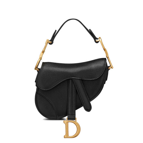 DIOR/迪奧 22春夏新款SADDLE系列 女士超迷你黑色羊皮革金扣D字形吊飾單肩手提馬鞍包S5662CCEH_M900
