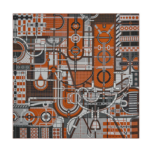 HERMES/愛馬仕 22年早春新款 Carré H 140 Rue du Sellier系列 男士拼色羊絨真絲混紡圍巾H553775T05