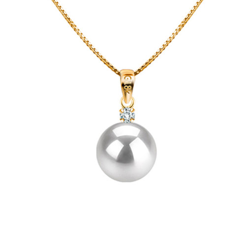 zhuella/珠艾樂 日本Akoya海水珠18k金鉆石吊墜8－9mm正圓強(qiáng)光