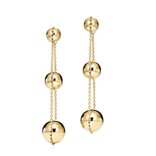 Tiffany & Co./蒂芙尼  Tiffany City HardWear系列 大號(hào)18k金黃金三球耳墜GRP09764