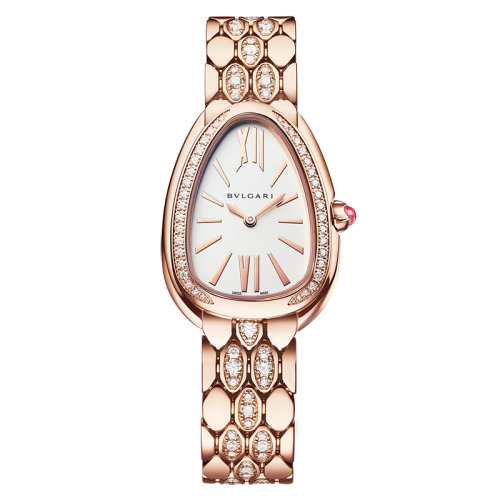 BVLGARI/寶格麗 18K金玫瑰金表殼和表帶 鑲有鉆石和白色表盤 SERPENTI SEDUTTORI石英手表 33毫米103275