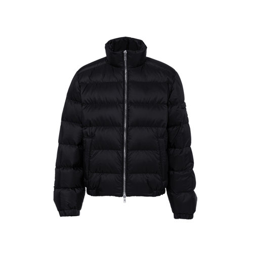 PRADA/普拉達 22年新款 男士黑色尼龍左臂飾有金屬三角標(biāo)志拉鏈開合立領(lǐng)羽絨服外套SGB112_1WQ9_F0002_S_192