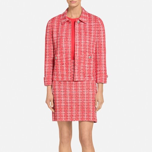 St.John/盛薔紅色粗花呢短款針織女士夾克外套K6100U2