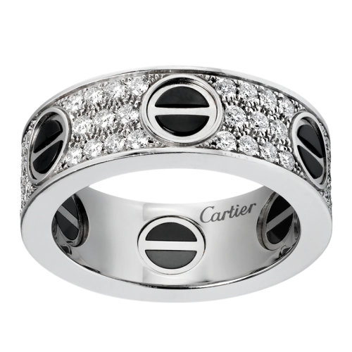 CARTIER/卡地亞 經(jīng)典款LOVE 18K金白金陶瓷鉆石戒指 鑲嵌66顆明亮式切割鉆石B4207600