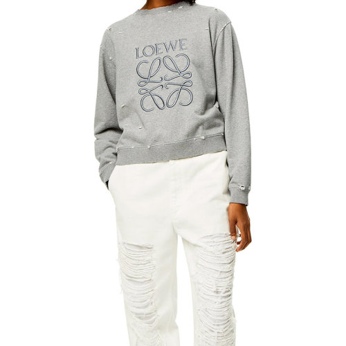 LOEWE/羅意威 22年秋冬新款 女士灰色混色做舊圓領(lǐng)刺繡LOGO無帽衛(wèi)衣S359Y24X15-1440