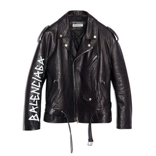 Balenciaga/巴黎世家  女裝 品牌字母LOGO 女士黑色皮質(zhì)時尚拉鏈秋冬外套夾克 518082TYH151000