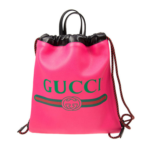 GUCCI/古馳 女士純色牛皮經(jīng)典字母徽標印花紅綠條紋抽繩開合雙肩包手提包旅行包女包 523586-0GCBT 多色可選