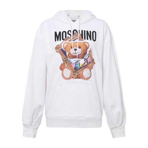 MOSCHINO/莫斯奇諾  女裝 女士白色棉質(zhì)相框熊印花連帽套頭秋冬衛(wèi)衣 171004271001
