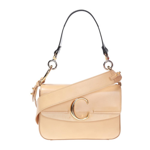 CHLOE/克洛伊 女士米色皮革經(jīng)典金屬C字徽標(biāo)裝飾按扣開合單肩包斜挎包手提包女包 CHC19SS191-A37-218