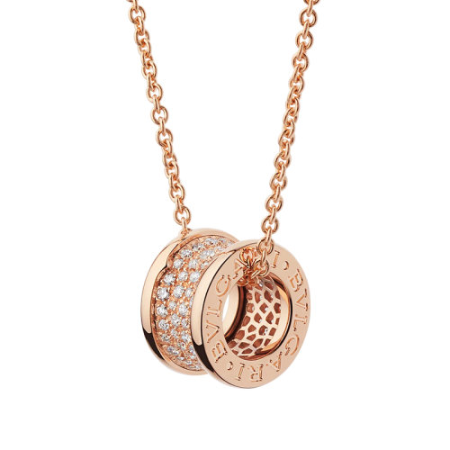 BVLGARI/寶格麗 B.ZERO1系列 18K金玫瑰金螺旋形上有密釘鉆石項鏈 348035