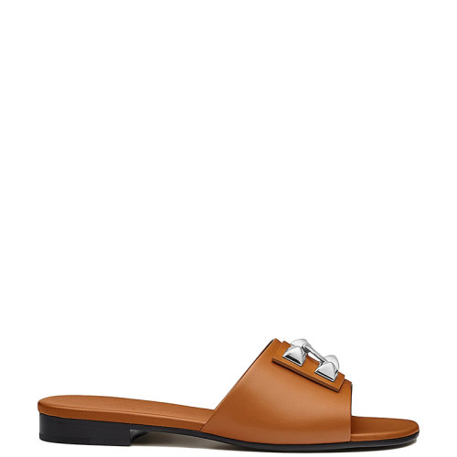 HERMES/愛馬仕 22年秋冬新款 Dune系列 女士金米色小牛皮飾鉚釘涼拖H212024ZB8360