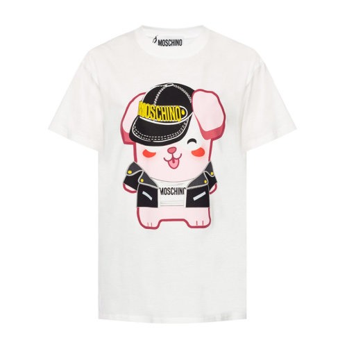 Moschino/莫斯奇諾 【王俊凱 楊超越同款】女裝 服裝 白色棉質(zhì)動物印花寬松版女士短袖T恤