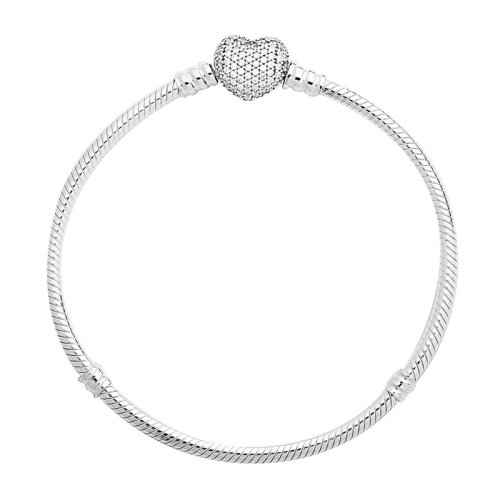 PANDORA/潘多拉 Moments女士銀色925銀+立方氧化鋯石密鑲心形扣基礎(chǔ)手鏈?zhǔn)汁h(huán)手鐲 590727CZ-19